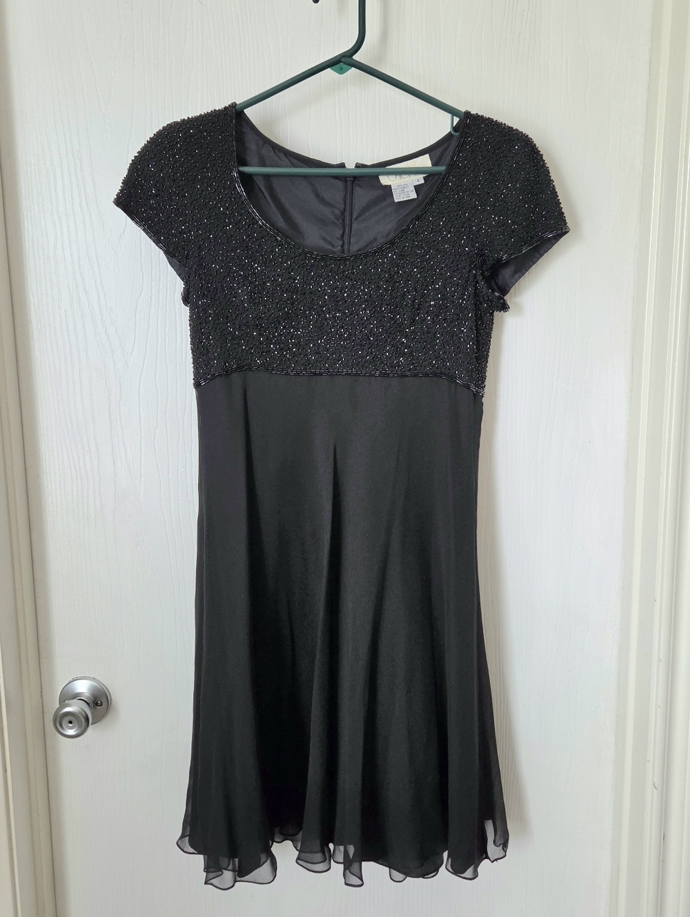 Formal Little Black Dress - Beaded Bodice, Empire Waist, Flowing Silk Skirt